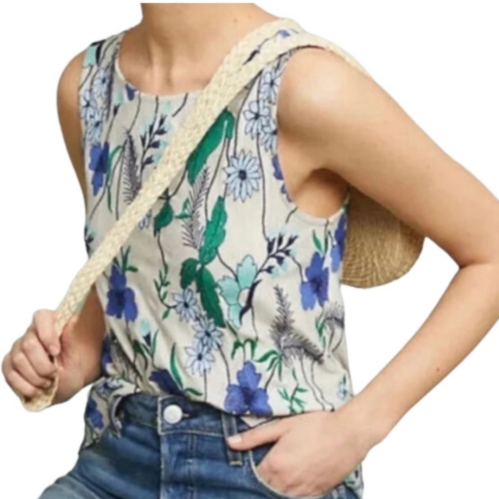 Anthropologie Meadow Rue Cartenga Tank Floral Embroidered SZ M White Multi